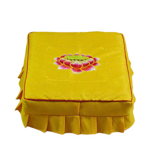 黄色拜垫套拜凳跪垫套佛堂莲花拜凳套方型磕头跪拜垫套绣花套红色