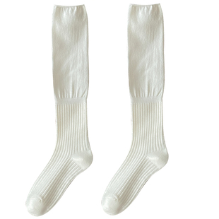 奶白小腿堆堆袜子女配靴子长筒袜秋冬美拉德保暖羊毛咖色中筒靴袜