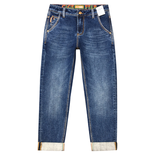 磨毛牛仔裤男九分裤冬款加绒加厚高端潮流弹力修身小直筒抓绒长裤