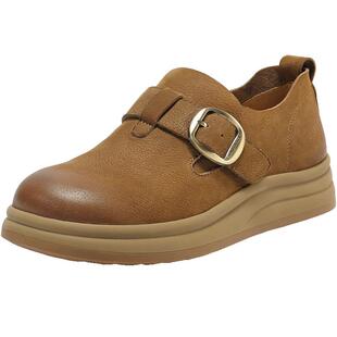 百丽复古厚底勃肯鞋女款秋季新款真皮乐福深口单鞋子E7C1DCM5