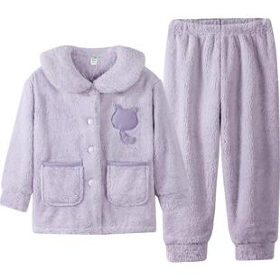 噜噜牛秋冬季儿童睡衣女孩法兰绒加厚保暖中大童女童珊瑚绒家居服