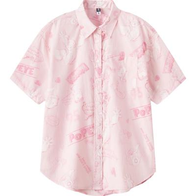 森马大力水手联名满印中袖衬衫女