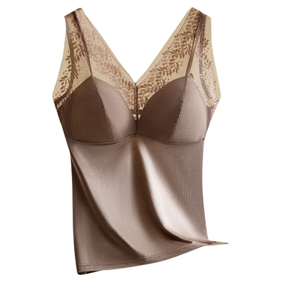 蚕丝蕾丝V领美背免穿文胸背心