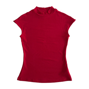 A BEAN abg辣妹 修身正肩圆领收腰小飞袖T恤 卡戴珊半高领短袖