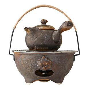 新款复古粗陶煮茶炉冬日取暖碳烤炉提梁壶围炉煮茶套装小型烧烤炉