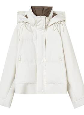 【匈牙利白鹅绒】LANCY/朗姿25冬新款简约休闲连帽白色短羽绒服女