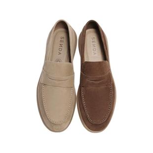 森达男鞋休闲皮鞋商场同款乐福鞋懒人一脚蹬老钱风豆豆鞋K1P02BM4