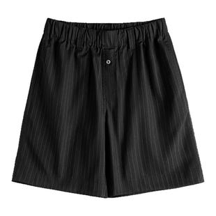 马登工装日系竖条纹灰色西装短裤cityboy松紧腰直筒五分裤男夏季