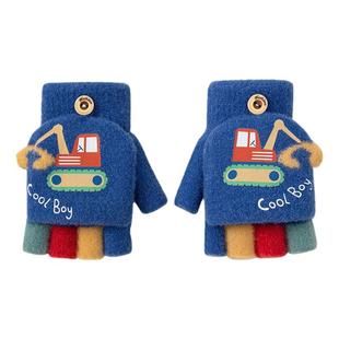 儿童保暖手套男孩冬天幼儿小童2岁3岁三岁宝宝秋冬季男童半指翻盖
