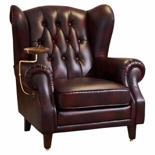 1919教父雪茄椅高端别墅会所办公室欧式时尚托盘轻奢皮艺沙发客厅