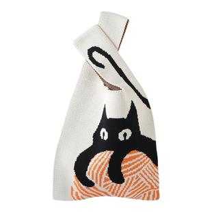 手提包女针织水桶包礼品手拎袋结婚伴手礼袋子开业店庆休闲盒饭袋