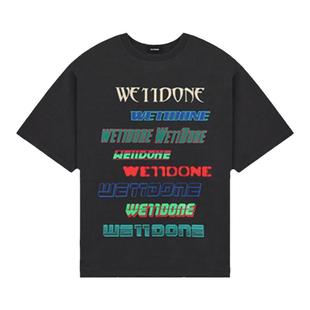 WE11DONE中性男女同款撞色大字母LOGO印花休闲宽松圆领短袖T恤