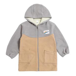 女童罩衣加厚秋冬摇粒绒中长款防脏长袖小孩幼儿园羽绒服护衣外套