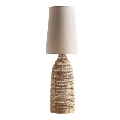 日式侘寂风客厅装饰落地灯中古别墅酒店民宿藤编北欧布艺立式灯具