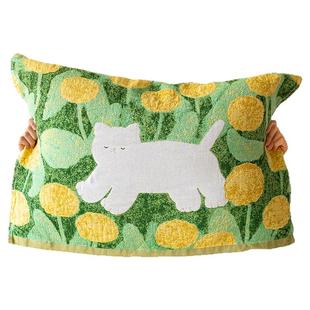 蒲公英猫猫枕巾新款纯棉一对100全棉防头油纱布垫巾防滑不脱落