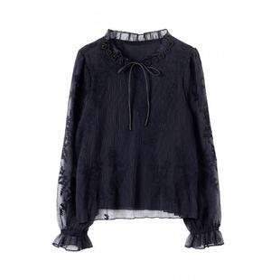 宝诗黎V领系带钉珠衬衫女2026春季韩系气质休闲百搭通勤长袖衬衣