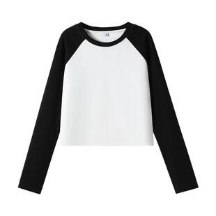 班尼路粉色插肩打底衫上衣女春2026新款独特漂亮短款上衣长袖t恤H