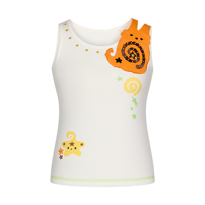 满印白色卷卷小蜗烫珠吊带背心