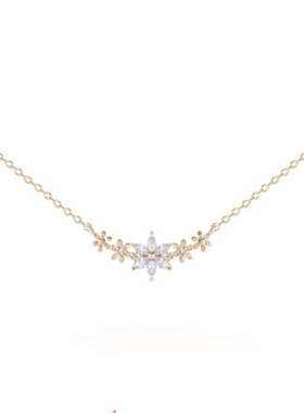 s925纯银锆石花朵项链女甜美学生