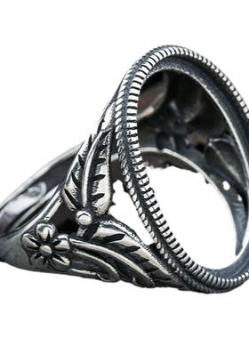 戒指空托镶嵌绿松石琥珀蜜蜡复古