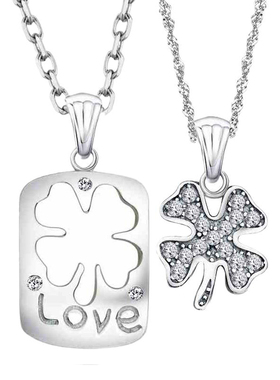 四叶草情侣项链纯银女刻字吊坠