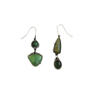 古着vintage复古Ancient silver green geometric  earrings耳饰
