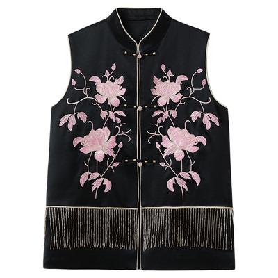 新中式国风刺绣立领流苏盘扣马甲