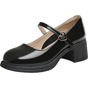 TATA他她白色玛丽珍鞋女粗跟小皮鞋女春季新款单鞋女鞋WGB05AQ5