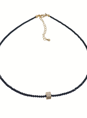 锆石微镶黑水晶choker项链小魔方