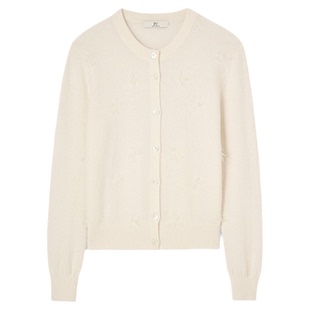 【商场同款】HPLY荷比俪2026春新款绵羊毛圆领花朵修身长袖羊毛衫