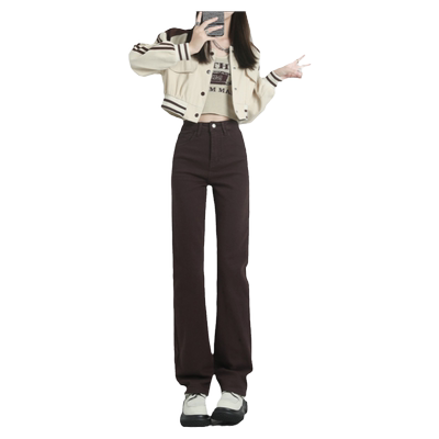 棕色高腰直筒牛仔裤女夏季