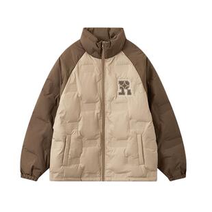 RickyisClown黑胶压印拼色羽绒服男冬季新款保暖情侣装潮牌外套女