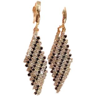 双层黑白条纹菱形耳扣2025新款气质百搭流行耳坠网红小众设计耳饰