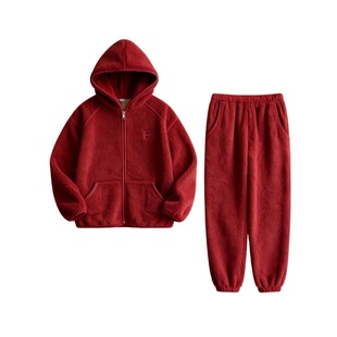 猫人情侣睡衣女秋冬季珊瑚绒加厚加绒红色结婚新婚宽松男士家居服