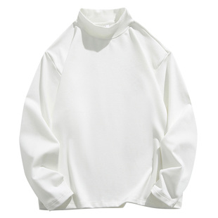 日系德绒半高领长袖t恤男秋冬款加绒加厚保暖内搭纯色卫衣打底衫