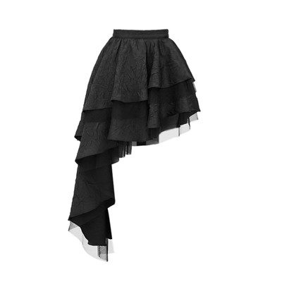 VOCK 禁忌浪漫 暗黑风斜角拼纱褶皱短裙春夏不规则裙摆显瘦半身裙