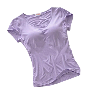 带胸垫莫代尔女夏短袖宽松T恤免穿文胸内衣罩杯一体半袖瑜伽上衣