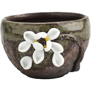 清水柴烧茶杯个性主人杯创意手捏花骨朵品茗杯陶瓷茶盏茶具单杯