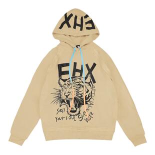 EDHARDYX春秋款虎头拔印烫钻宽松连帽休闲男女同款卫衣情侣款上衣