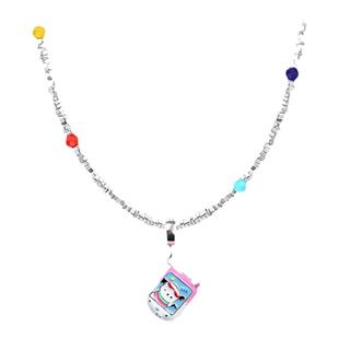 官方正品鞠婧祎同款碎银项链甜美粉色爱心小狗手机吊坠双面可打开