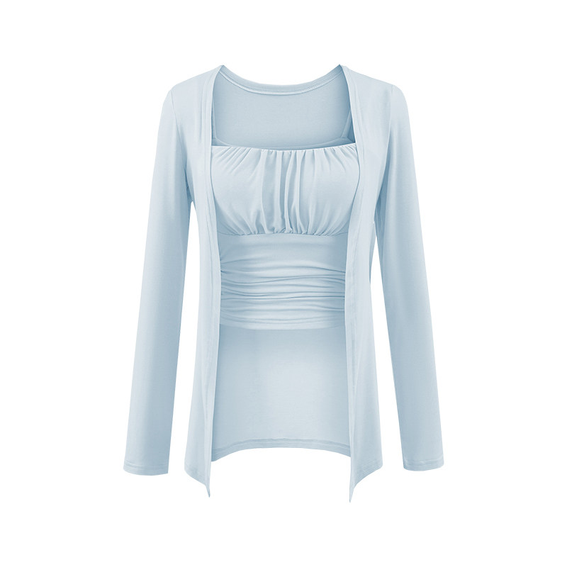 YoungGirlDay纯欲温柔风性感褶皱收腰含胸垫吊带背心长袖开衫套装