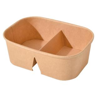 一次性餐盒牛皮纸双格饭盒水果打包盒露营春游野餐盒方形纸碗带盖