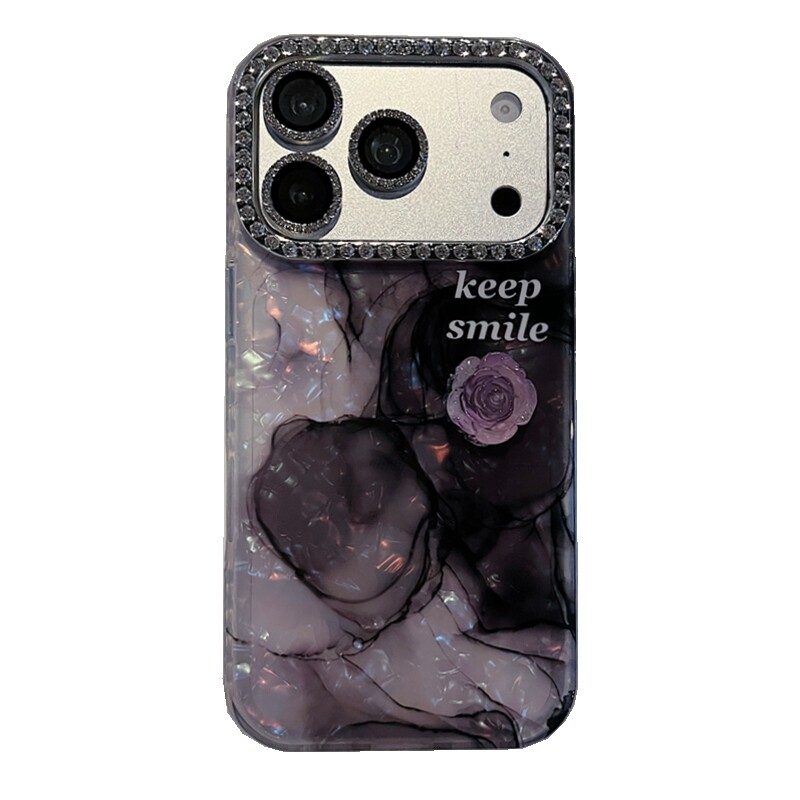 适用苹果系列iPhone17新款手机壳15/14promax高级绿色晕染立体山茶花13/16promax满钻镜框大孔网红女款保护套