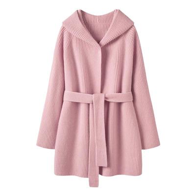 山羊绒重磅简约风格系带连帽外套