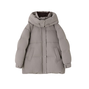 XWI欣未轻暖泡芙撞色抽绳连帽羽绒服女冬季加厚棉感一手长外套