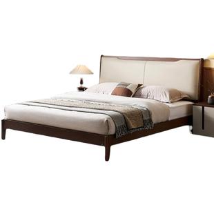 全友家居新中式主卧室1米8双人软包大床1.5m实木脚单人皮艺床床架