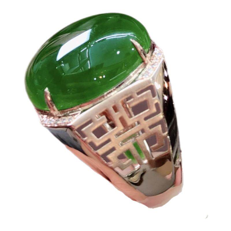 蛋面镶嵌扳指菠菜绿碧玉618新品
