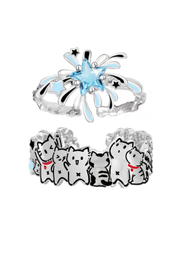 MASW麻秀烟火星辰猫咪情侣戒指新