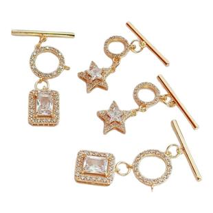 保色配件14K包金镶嵌锆石水晶五角星方块圆形OT扣手链项链收尾扣