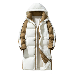 羽绒服女长款户外撞色拼接连帽羽绒服男款中戏艺考90鸭绒保暖外套